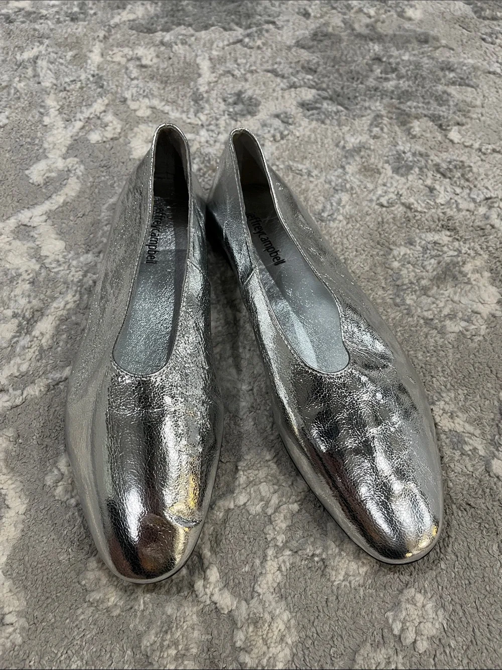 Jeffrey Campbell ROMP Flat Metallic Silver Slip-On Loafers
